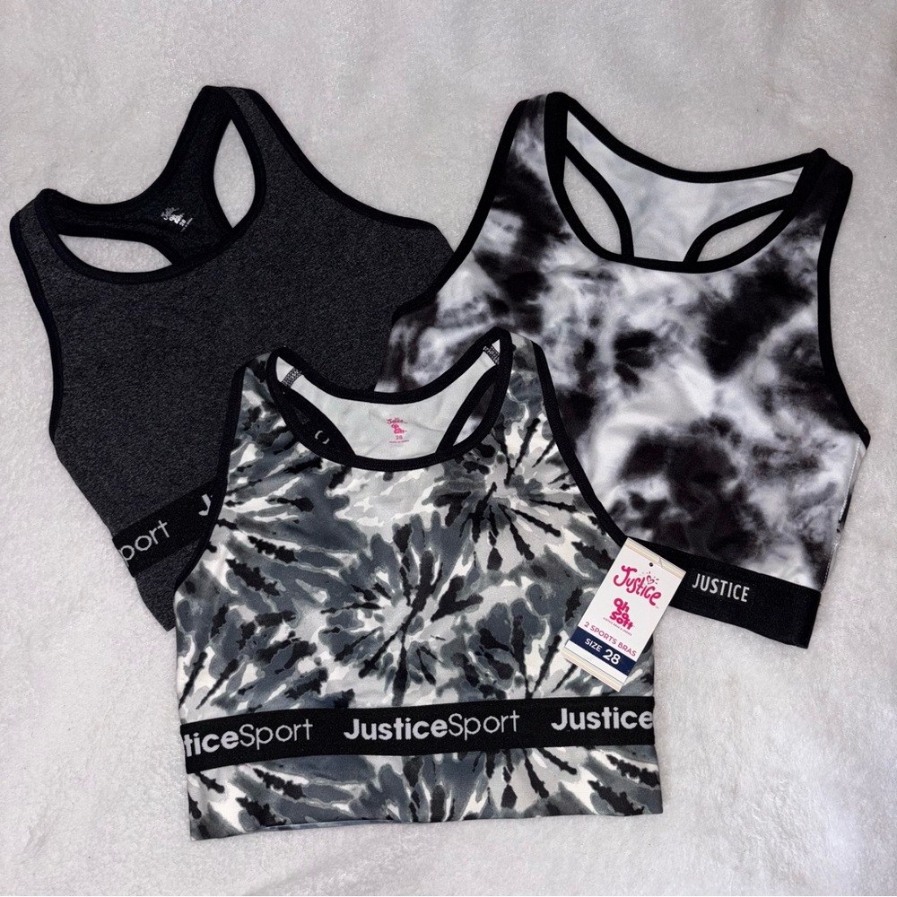 NWT Bundle of 3 Justice Sports Bras  Girls Tie Dye
